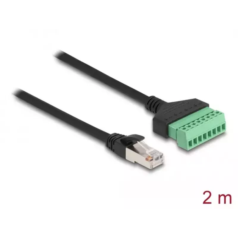 DeLOCK RJ45 Cable Cat.6 plug to Terminal Block Adapter 2 m Black Green