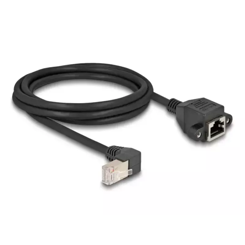 DeLOCK Network Extension Cable S/FTP RJ45 90° angled to RJ45 Cat.6A 2m black