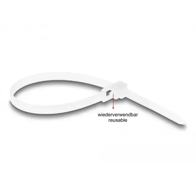 Hook & loop cable tie DeLOCK 18642 reusable L 200 x W 4.8 mm 100 pcs white