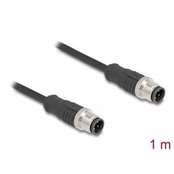 Network Cable DeLOCK M12 Cable D-coded 4 pin male to male Cat5e 1 m Black
