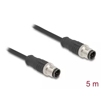 Network Cable DeLOCK M12 Cable D-coded 4 pin male to male Cat5e 5 m Black