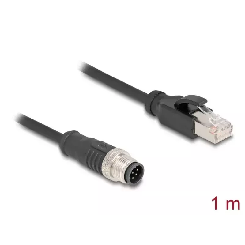 Network Cable DeLOCK M12 Cable A-coded 8 pin male to RJ45 male Cat5e 1m Black