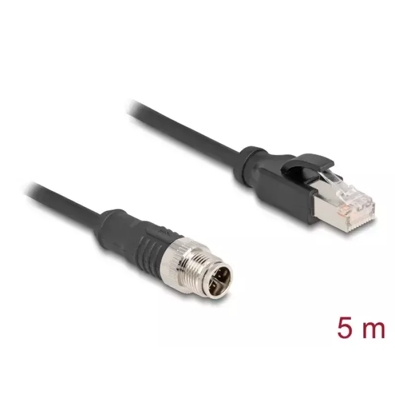 Network Cable DeLOCK M12 Cable X-coded 8 pin male to RJ45 male Cat5e 5 m Black