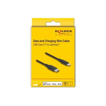 Cable DELOCK USB-C to Lightning slim 1 m, Lightning ↔ USB-C, 9 V 3 A, 3.3 mm, MFi