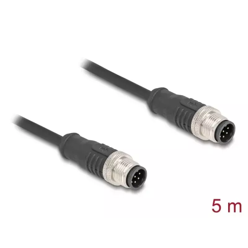 Network Cable DeLOCK M12 Cable A-coded 8 pin male to male Cat5e 5 m Black