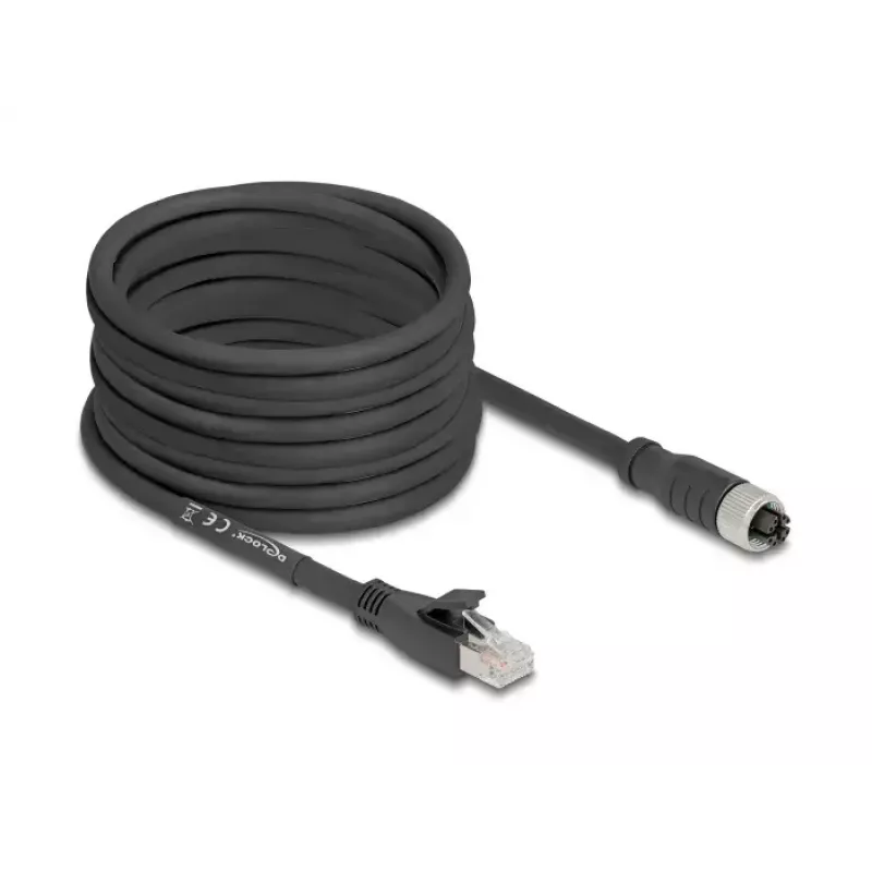 Networking cable DeLOCK 80595 M12 to RJ-45 Cat5e 10 m Black