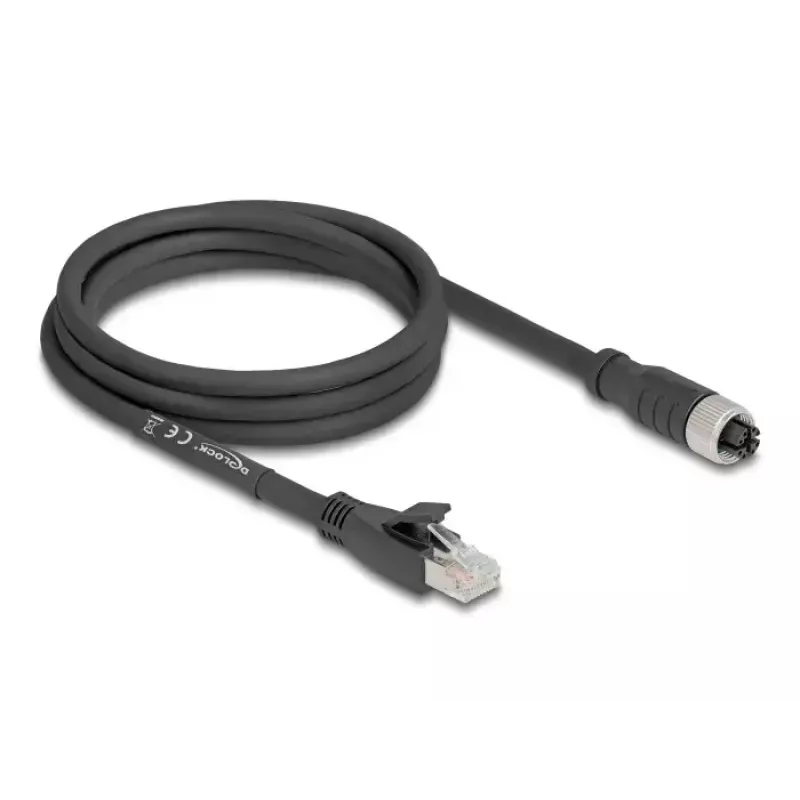Networking cable DeLOCK 80590 M12 to RJ-45 Cat5e 2 m Black