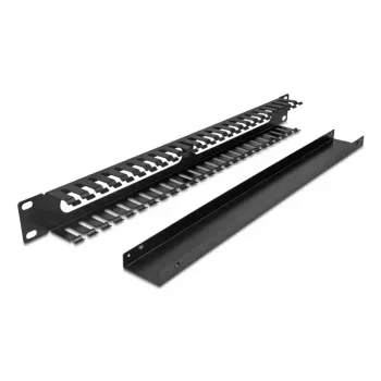 Cable management panel DELOCK 19 inch 1U metal, 2 openings, black