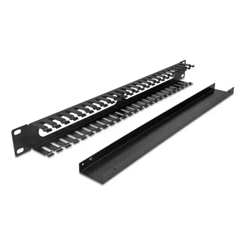 Cable management panel DELOCK 19 inch 1U metal, 2 openings, black