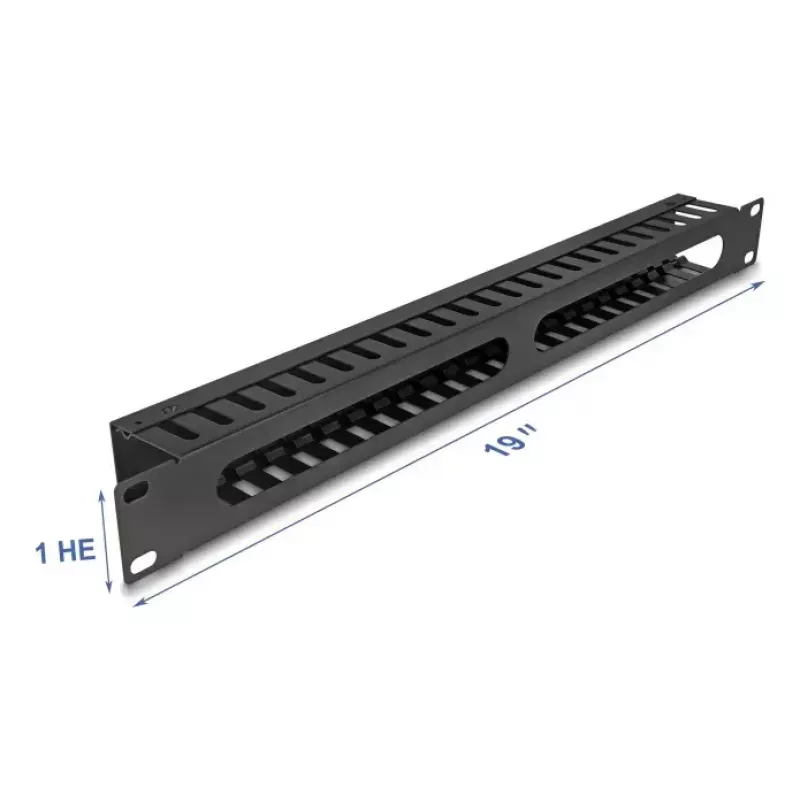 Cable management panel DELOCK 19 inch 1U metal, 2 openings, black