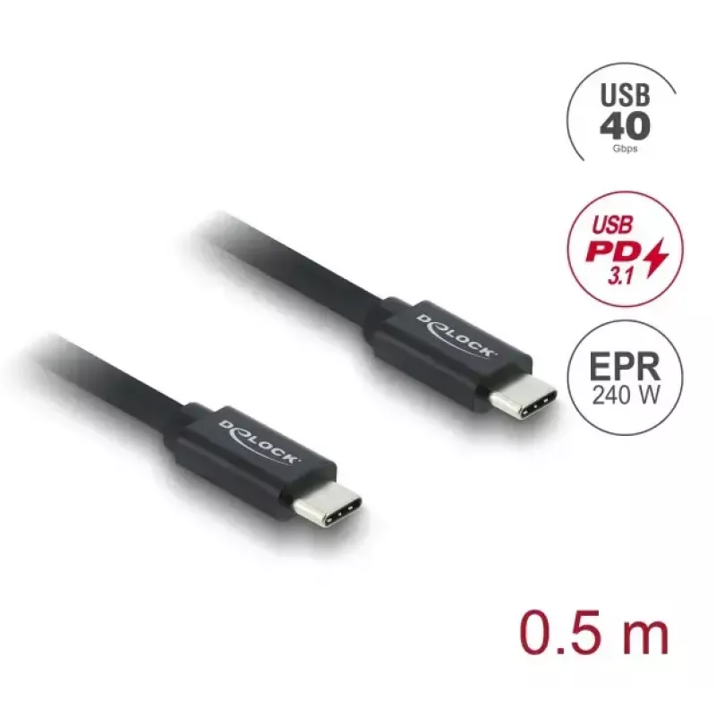 DELOCK Coaxial USB C to USB C cable USB4 Gen 3x2 40 Gbps USB PD 3.1 240W 0.5 m