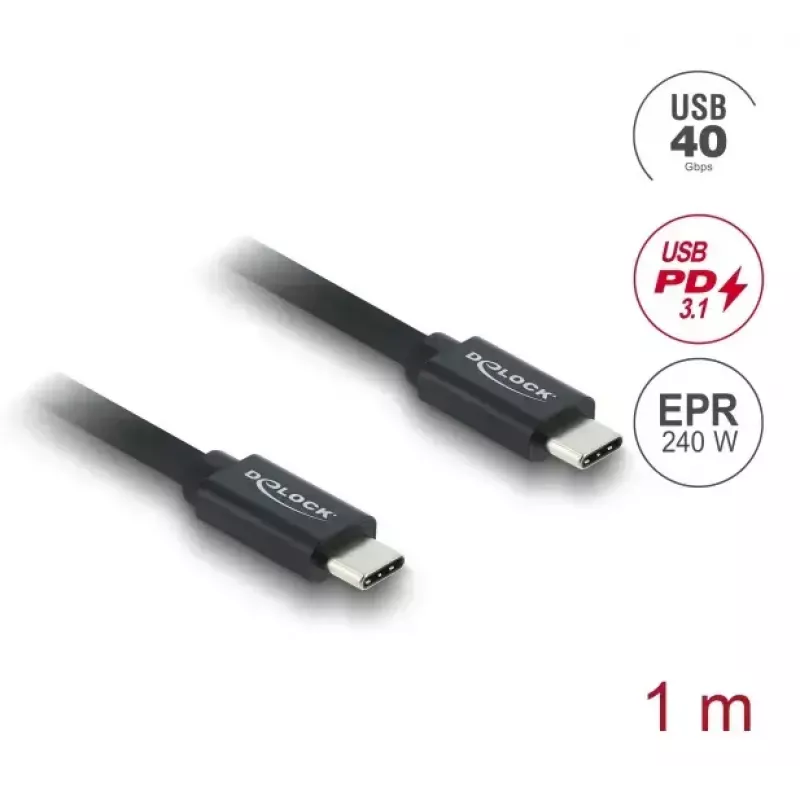 USB-C to USB-C Coaxial Cable DELOCK USB4 Gen 3x2 40 Gbps USB PD 3.1 240 W 1 m