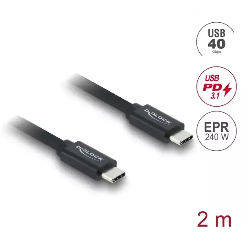 DELOCK USB4 Gen 3x2 Coaxial USB-C to USB-C Cable 40 Gbps PD 3.1 240 W 2 m