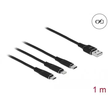 USB Charging Cable DeLOCK 3 in 1 Type-A to Lightning Micro USB USB Type-C 1 m black