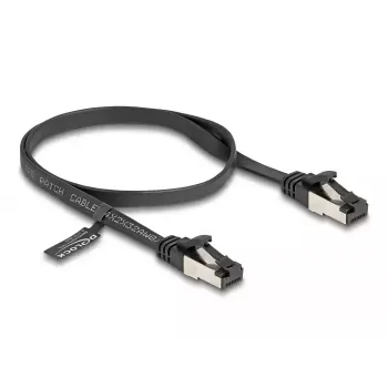 Network Cable DeLOCK RJ45 Flat Patch Cable plug to plug Cat.8.1 flexible 0.5 m black