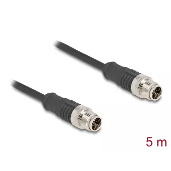 Network Cable DeLOCK M12 Cable X-coded 8 pin male to male Cat5e 5 m Black