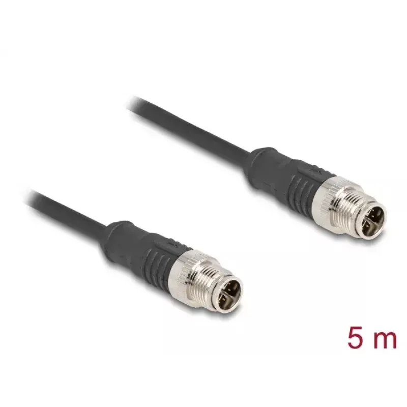 Network Cable DeLOCK M12 Cable X-coded 8 pin male to male Cat5e 5 m Black