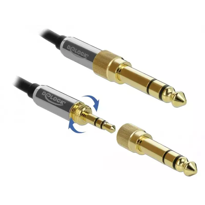 Audio cable DELOCK 85837 — 2 m, 3.5 mm male-to-male, gold-plated contacts, AWG 28, black