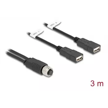 DeLOCK 60651 sensor/actuator cable 3 m M12 2 x USB Type-A Black