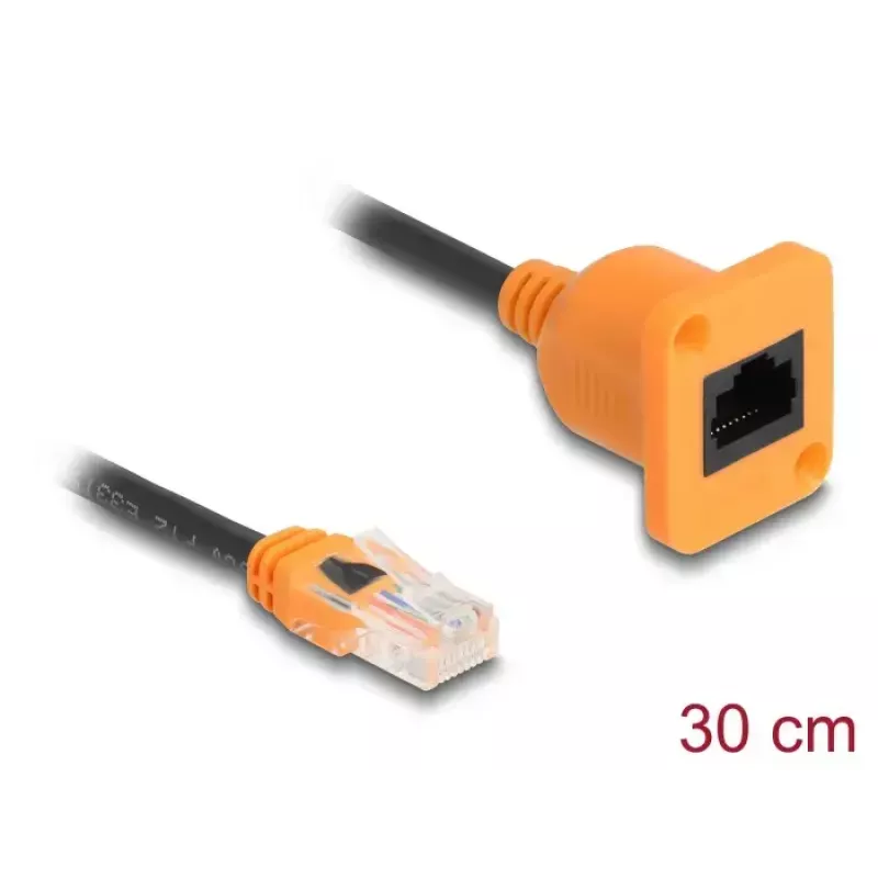 Network cable DELOCK 90803 Cat5e U/UTP RJ-45 to RJ-45 Black/Orange 0.3 m