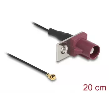 Coaxial cable DELOCK 90730 — FAKRA D to I-PEX MHF1, 0.2 m, Ø1.13 mm, black/bordeaux
