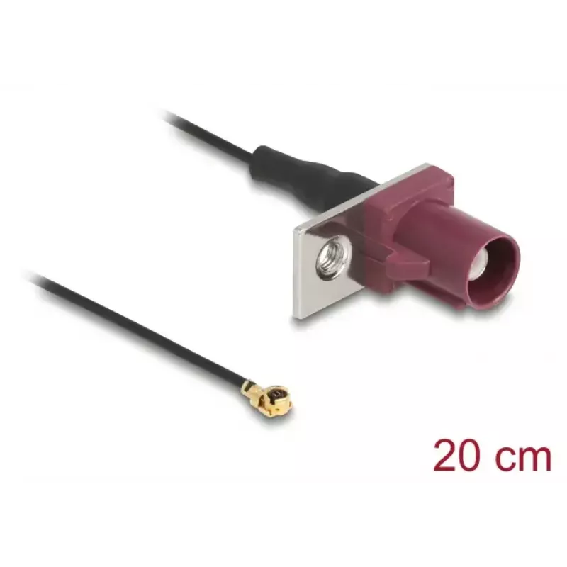 Coaxial cable DELOCK 90730 — FAKRA D to I-PEX MHF1, 0.2 m, Ø1.13 mm, black/bordeaux