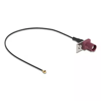 Coaxial cable DELOCK 90730 — FAKRA D to I-PEX MHF1, 0.2 m, Ø1.13 mm, black/bordeaux