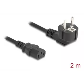 PC power cord DELOCK 81326 — earthed CEE 7/7 (90°) to IEC C13, 2 m, 3×0.75 mm², black