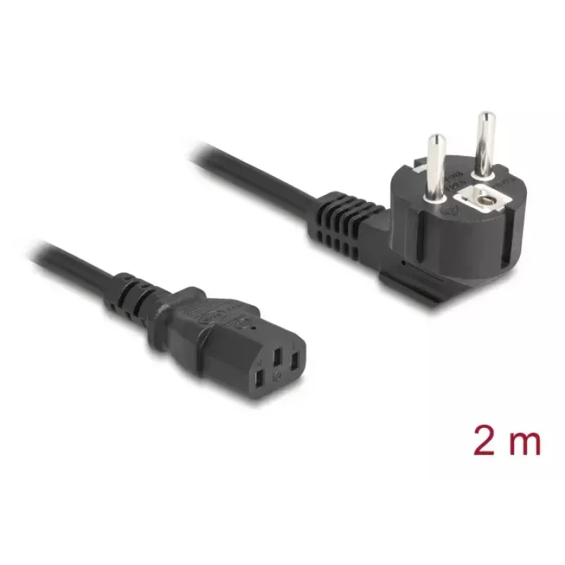 PC power cord DELOCK 81326 — earthed CEE 7/7 (90°) to IEC C13, 2 m, 3×0.75 mm², black