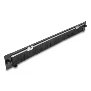 DELOCK 19 inch 1U Cable Management Brush Strip, open bottom, tool-free, metal, black