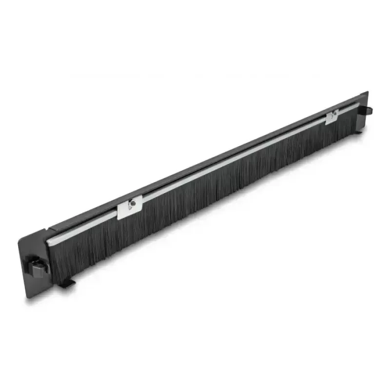 DELOCK 19 inch 1U Cable Management Brush Strip, open bottom, tool-free, metal, black