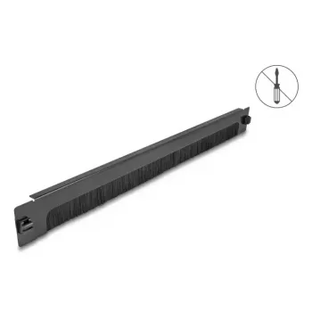 DELOCK 19 inch 1U Cable Management Brush Strip, open bottom, tool-free, metal, black