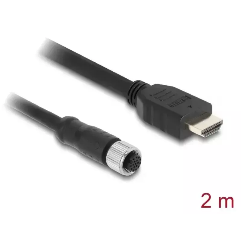 DELOCK M12 A-coded 17‑pin (female) to HDMI (male) cable 2 m