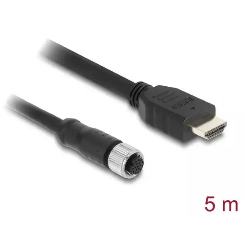 Cable DELOCK M12 A-coded 17-pin female to HDMI male 5 m black
