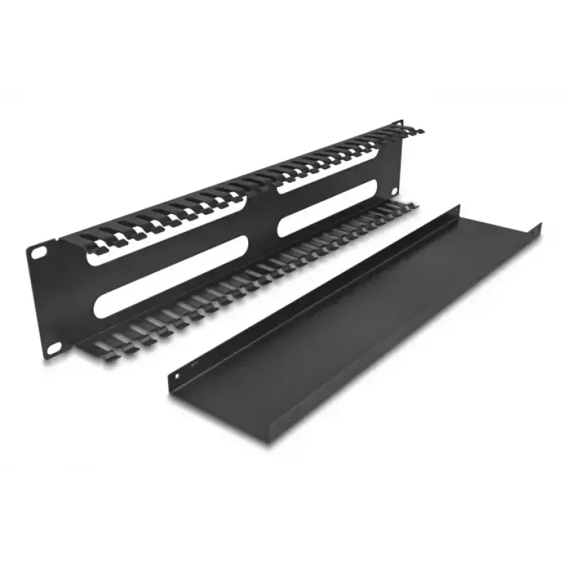 Cable management routing panel 19 inch 2U DELOCK metal black with 4 openings