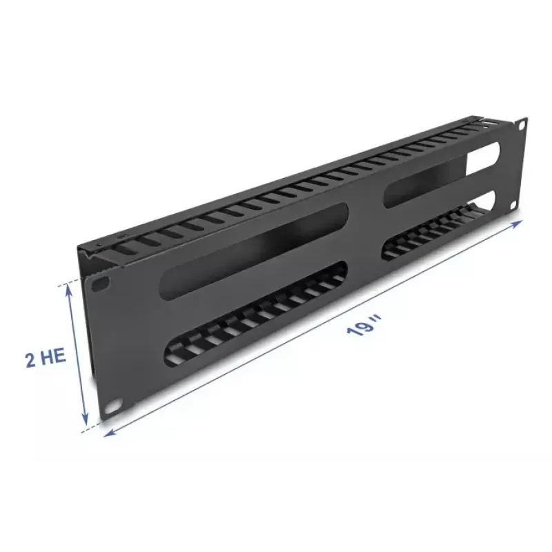 Cable management routing panel 19 inch 2U DELOCK metal black with 4 openings