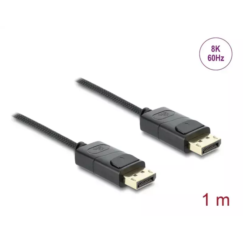 DELOCK Coaxial DisplayPort cable 8K 60 Hz, DisplayPort–DisplayPort, 1 m, black, braided coating