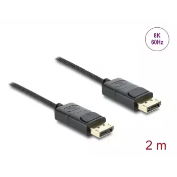 DELOCK Coaxial DisplayPort cable 8K 60 Hz, DisplayPort to DisplayPort, 2 m, black, braided