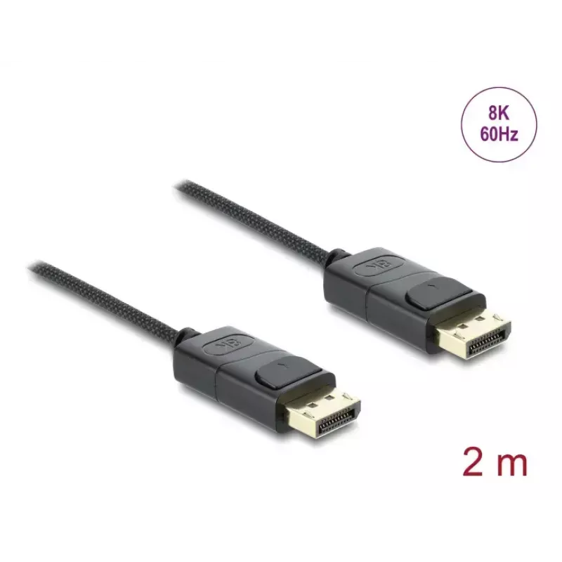 DELOCK Coaxial DisplayPort cable 8K 60 Hz, DisplayPort to DisplayPort, 2 m, black, braided