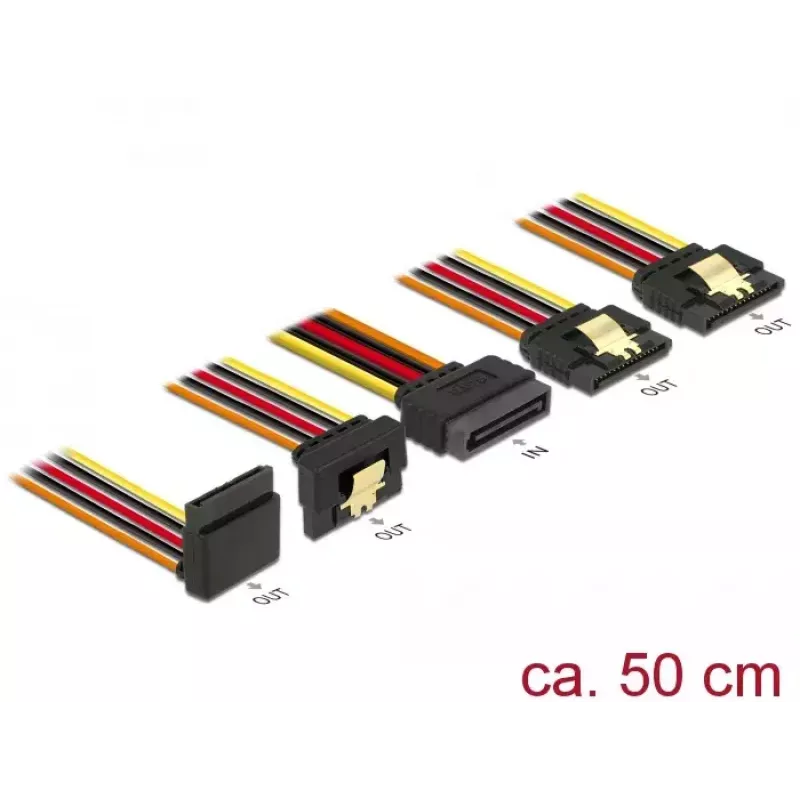 SATA cable DeLOCK 60149 0.5 m SATA 15-pin 4 x SATA 15-pin Black Orange Red Yellow
