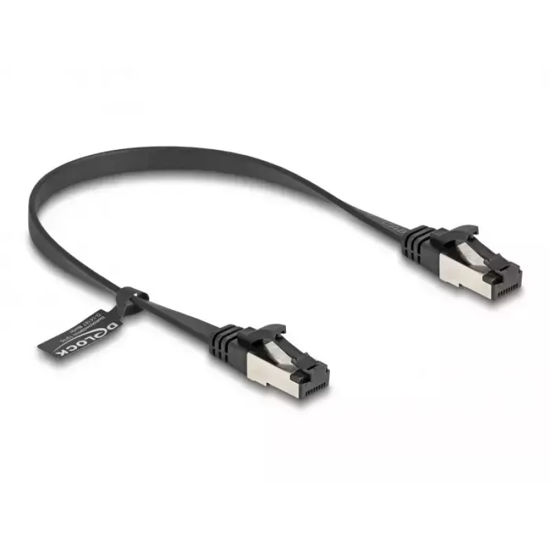 Network Cable DeLOCK RJ45 Flat Patch Cable plug to plug Cat.8.1 0.25 m black