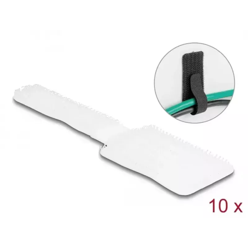 DeLOCK Mini Hook-and-Loop Cable Holder L 90mm x W 24mm self-adhesive 10 pieces white