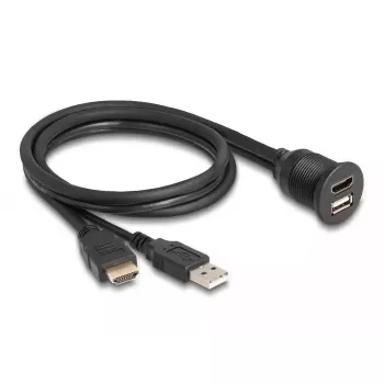 DeLOCK Cable HDMI-A male and USB 2.0 Type-A male to HDMI-A female and USB 2.0 Type-A female waterproof 1 m