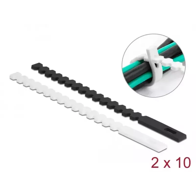 Releasable Cable Tie DeLOCK 19002 Flexible Reusable 20 pcs Black White