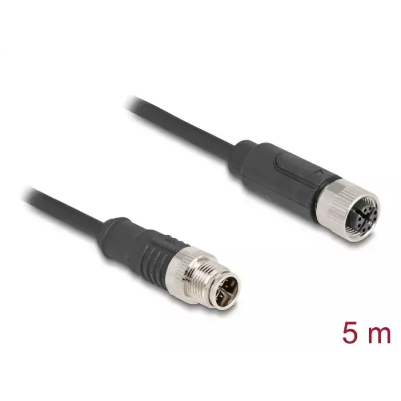 Network Cable DeLOCK M12 Cable X-coded 8 pin male to female Cat5e 5 m Black
