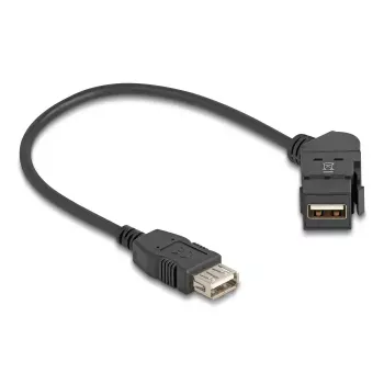 DeLOCK USB 2.0 Type-A panel mount female 45° angled to Type-A female with 30 cm cable black