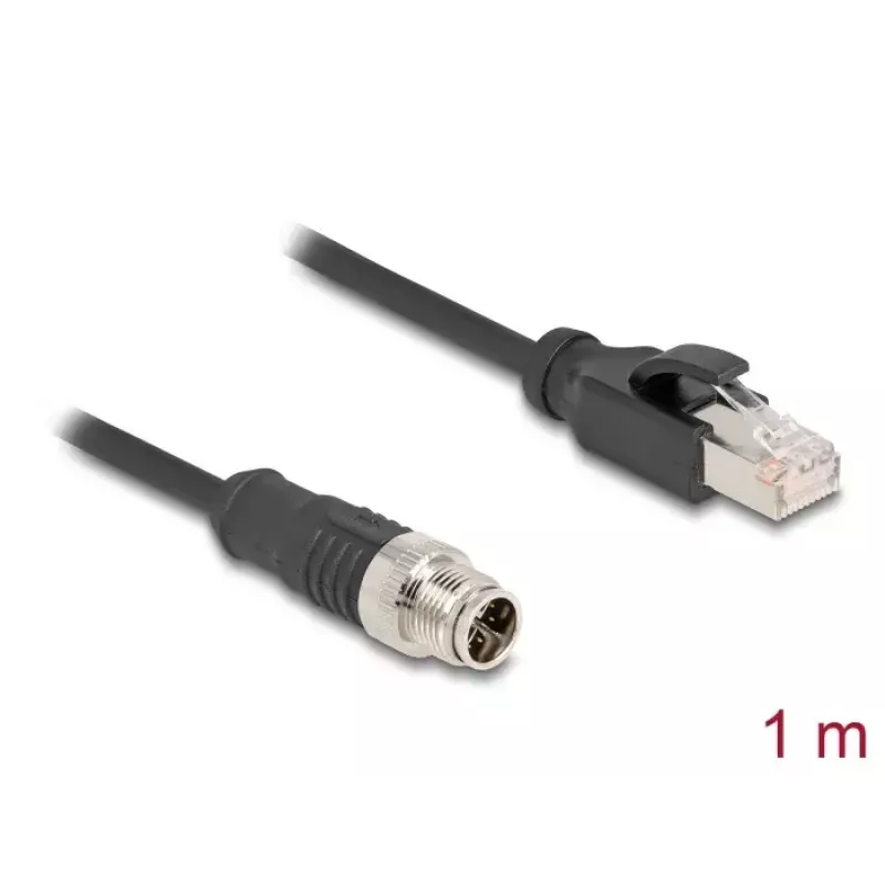 Network Cable DeLOCK M12 Cable X-coded 8 pin male to RJ45 male Cat5e 1 m Black