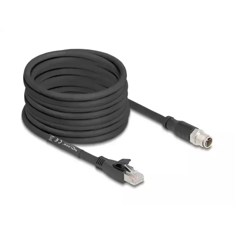 Networking cable DeLOCK 80586 M12 to RJ-45 Cat5e 10 m Black