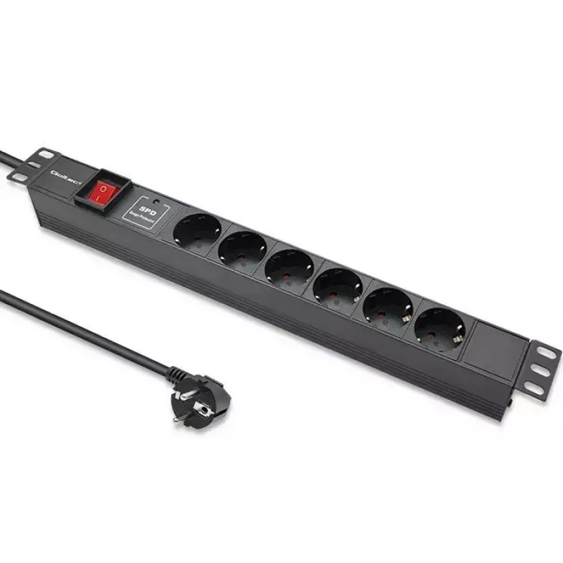 Power strip for RACK 19 1U QOLTEC PDU 16A 6xSCHUKO 1.8m