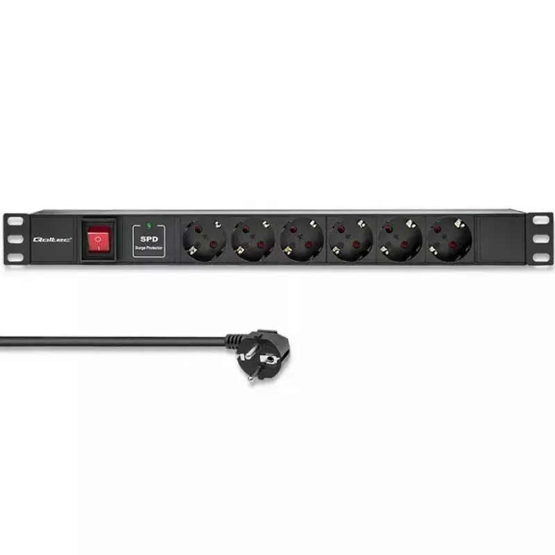 Power strip for RACK 19 1U QOLTEC PDU 16A 6xSCHUKO 1.8m